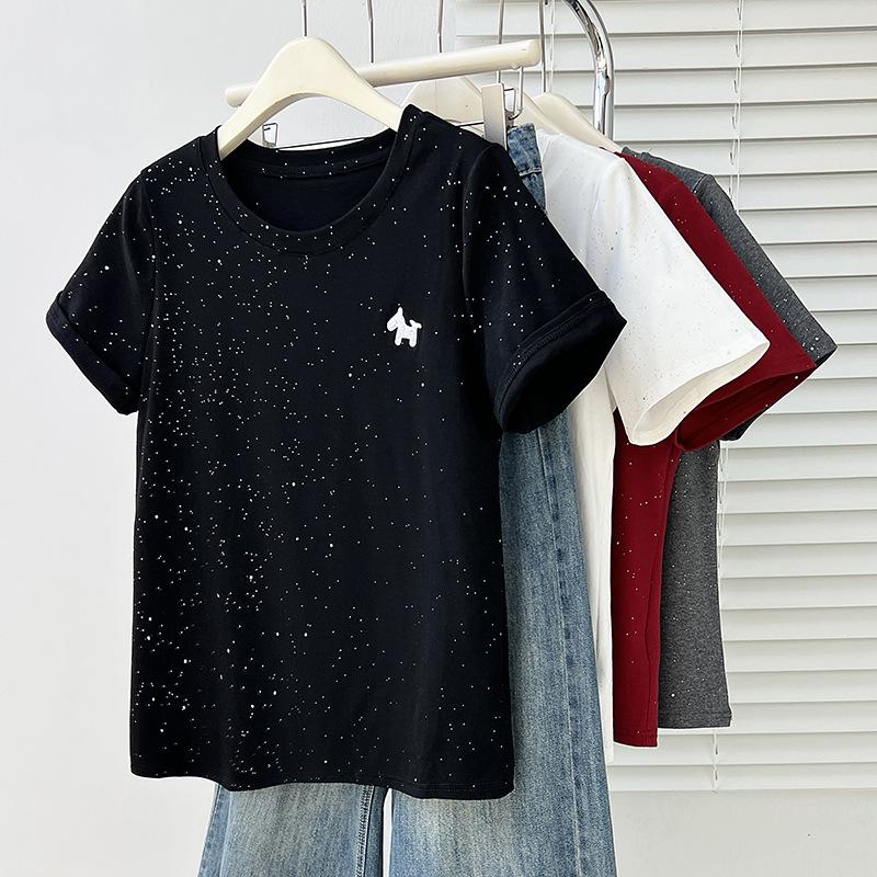 2026 Summer Plus Size Women s Casual Little Pony Shiny Short-Sleeved Top L