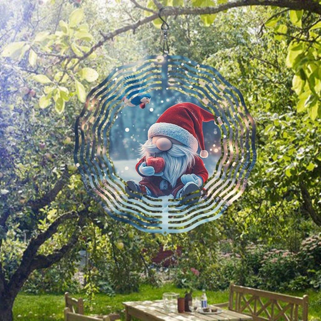 Christmas Gnome Wind Spinner 3D Metal Kinetic Art for Outdoor Garden Yard Decor Holiday Thanksgiving No Battery Needed Durable