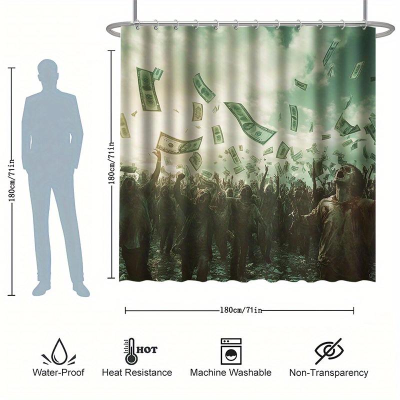 Zombie Rain Of Money Shower Curtain Set, Water-Resistant Polyester, Bathtub Partition, Fantasy Bathroom Decor, All Seasons