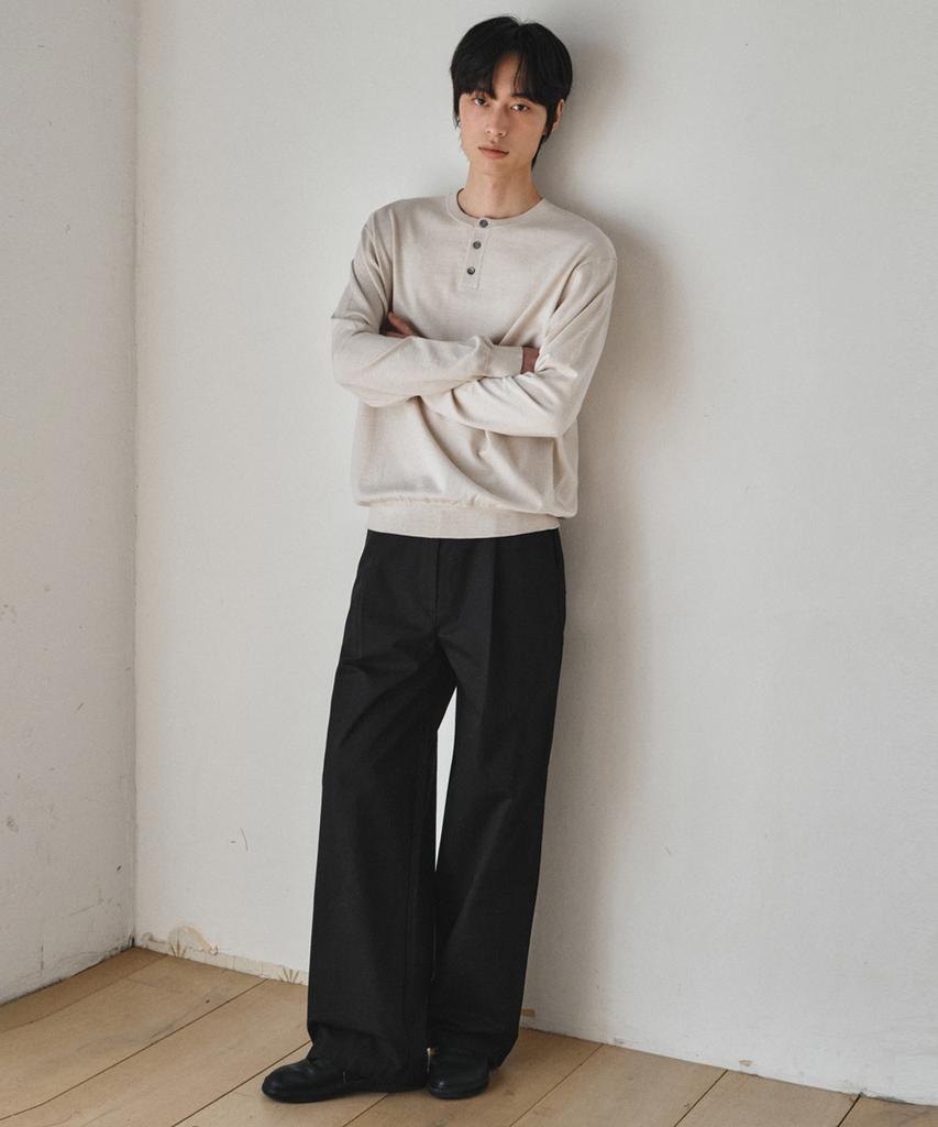 Wednesday Oasis Washable Minimal Henley Neck Knit_Soft Beige(Wc26Kn21)