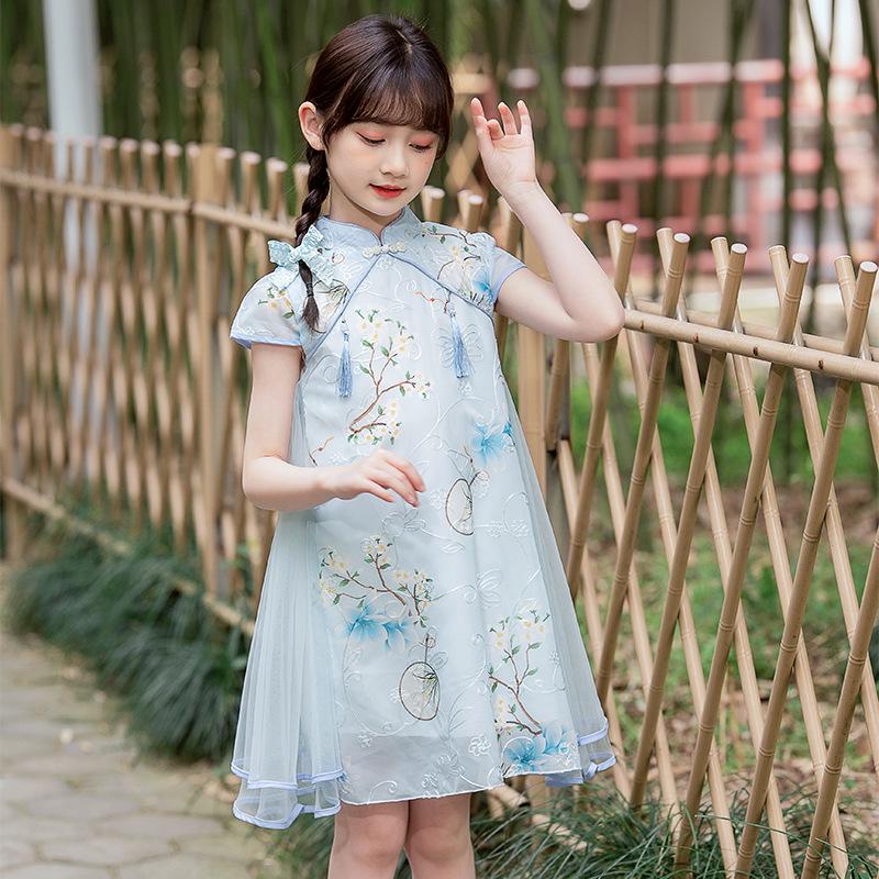 Entzückendes Eisenmädchen Qipao Kleid - Chinesischer Stil Sommer Tang Anzug für Kinder