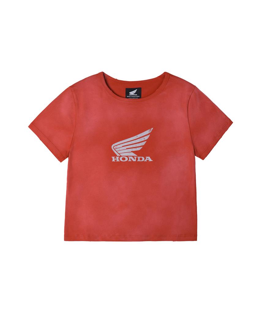 PHYPS MOTORCYCLE Womens Damage Washed Wing Logo Crop Tee Red