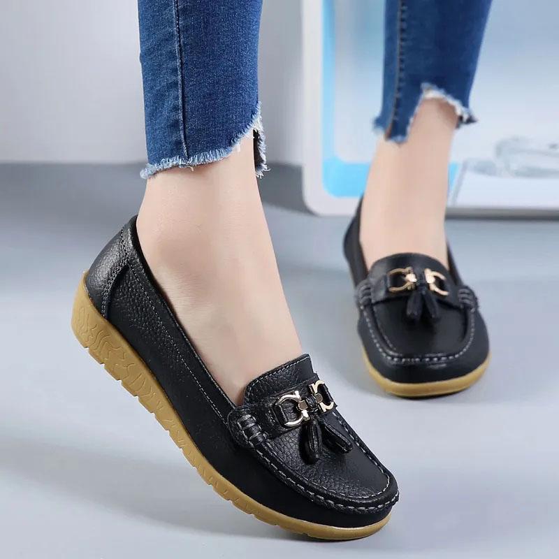 WTEMPO Soft Leather Women's Single Shoes Comfortable Flat Heel Soft Sole Tassel Metal Decoration Fashion Versatile Casual Shoes Dropshipping Wholesale