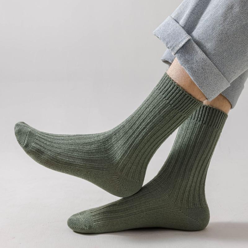 Sock Men's Autumn-Winter Double-Stitch Thick Thread Mid-Calf Socks Solid Color Retro Versatile Long-Sleeved Socks Cotton Sport Men's Socks
