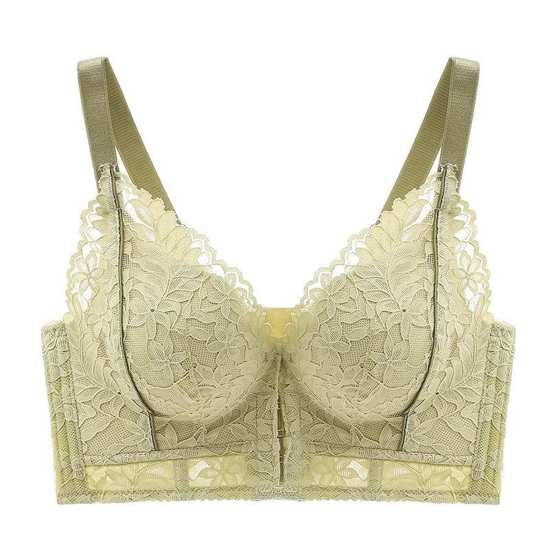 Light Green Lace Front Closure Bra with Adjustable Wide Straps S зелёный