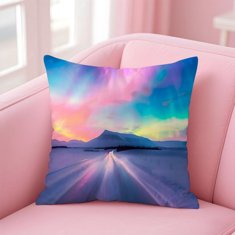 Dreamy And Beautiful Arctic Aurora Cushion Cover Pillow Case Soft Skin Friendly Fabric  Concealed Zipper