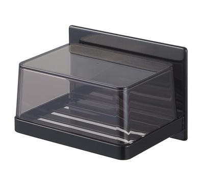 Yamazaki Jitsugyo 5555 Jabonera magnética para baño con tapa, color negro, aprox.. Torre de 12 x 8,7 x 8 cm que protege el jabón del agua