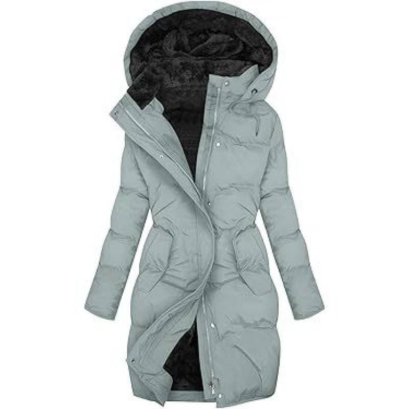 Womens Winter Thick Warm Hooded Cotton Coat With Fleece Lining Streetwear Style Slim Fit Outerwear