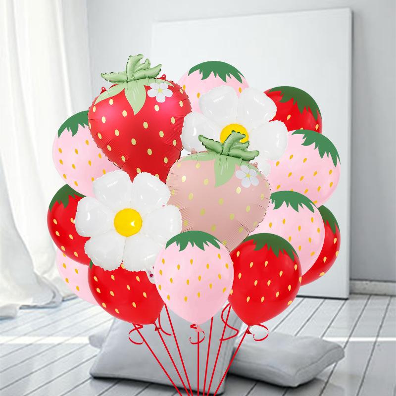 20pcs Strawberry Themed Party Decor Balloons Cute 12inch Strawberry Latex Balloon Kids Birthday Baby Shower Fruit Party Supplies