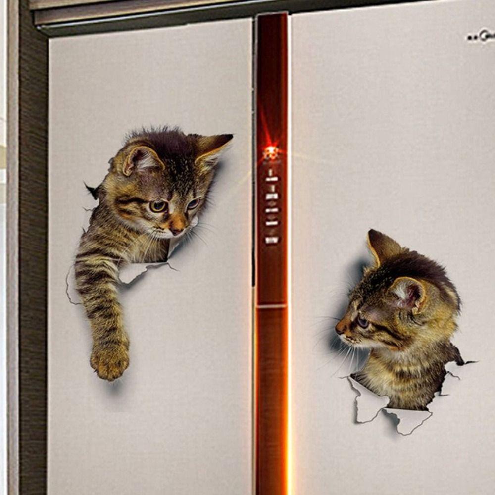 Effect Bathroom Art Mural Cabinet Wallpaper Toilet Stickers Cat Wall Sticker Car Decals