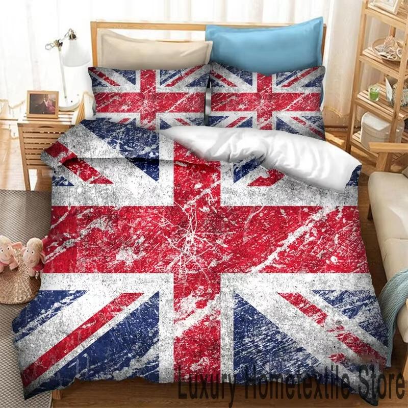 New 3D Print Britain United Kingdom Flag Bedding Set Double Twin King Duvet Cover Comforter Pillowcase Boys Girls Adults Bedroom