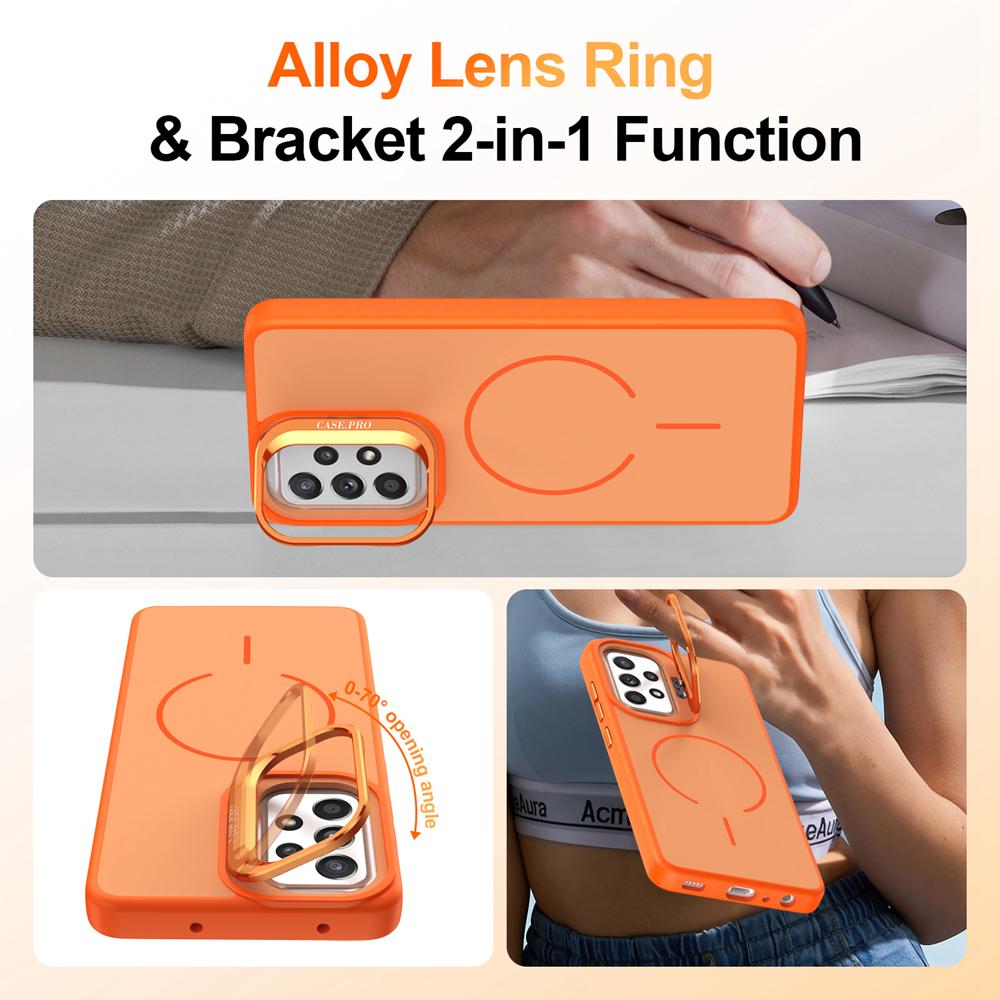 KEYSION Matte Skin Feel Lens Stand Phone Case for MagSafe for Samsung A52 A52S 5G Magnetic Shockproof Cover for Galaxy A13 4G 5G