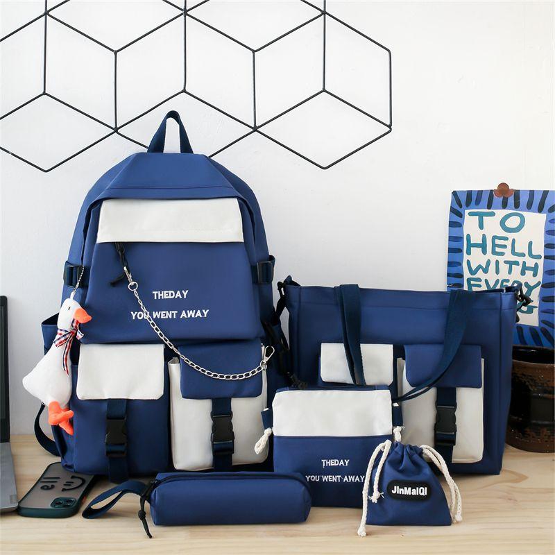 5pcs Schoolbag Student Large Capacity Spine Protection Five Piece Set  Boys Elementary School Students Girls' Backpacks Pencil Cases