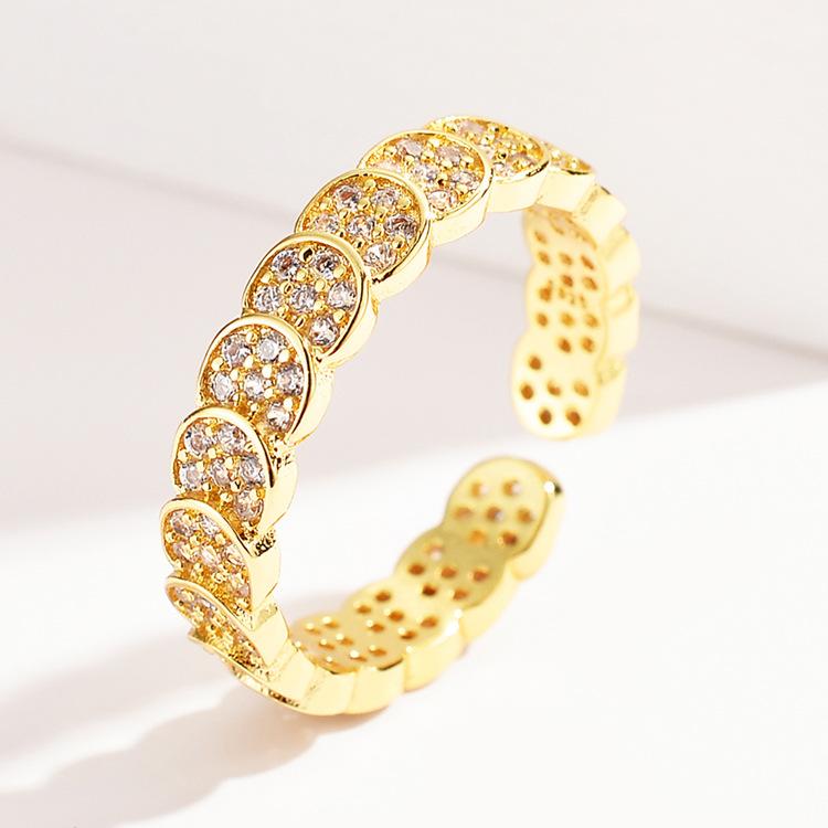 

Кольцо из медной монеты, светлое роскошное, полностью бриллиантовое, слегка инкрустированное цирконием, открытое кольцо, кольцо на указательный палец, нишевая мода и высокое чувство