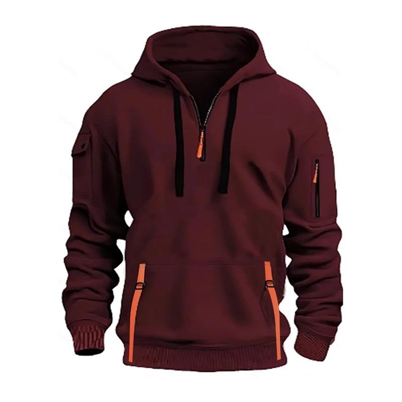 

Men s Casual Half Zip Hoodie Multi Pocket Design Pullover Sweatshirt For Daily Wear S бордовий