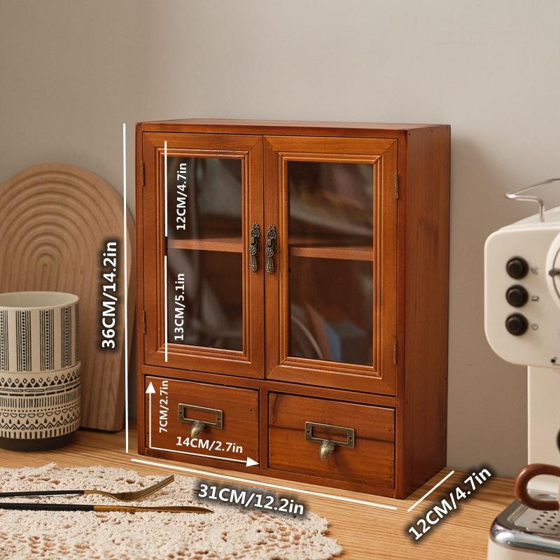 Vetrina a doppia anta in legno massello nordico stile retrò armadietto portaoggetti per articoli vari cosmetici cassetto scatola portaoggetti da scrivania