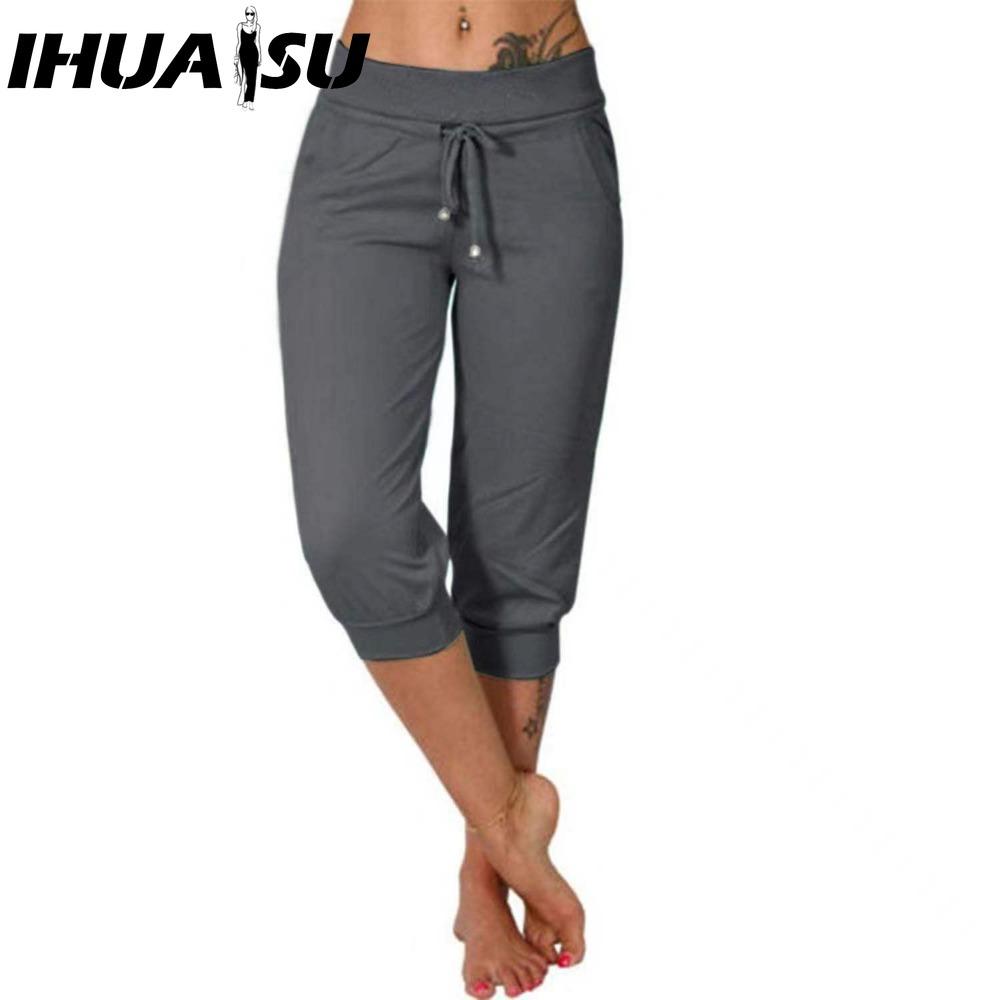 

IHUASU 10 цветов Женская мода Повседневные Однотонные Брюки и Капри с принтом L темно серый