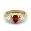 Pear Shape Glass Filled Ruby Gemstone Gold Plated 925 Sterling Silver Ring