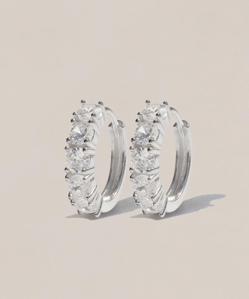 47Bag 925 Silver Tennis One-Touch Cubic Ring Earrings