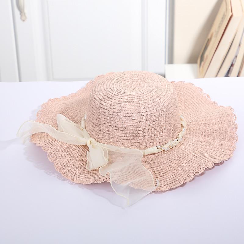 Spring And Summer Women's Hat Sunscreen Beach Fisherman's Straw Hat, Large Brim, Bamboo Hat, Bowtie, Fashion Outdoor H31