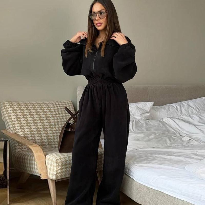 

Женский модный хлопковый комбинезон с длинными рукавами, полукардиганом и эластичной талией, цельный костюм, новый стиль для осени и зимы XL чёрный