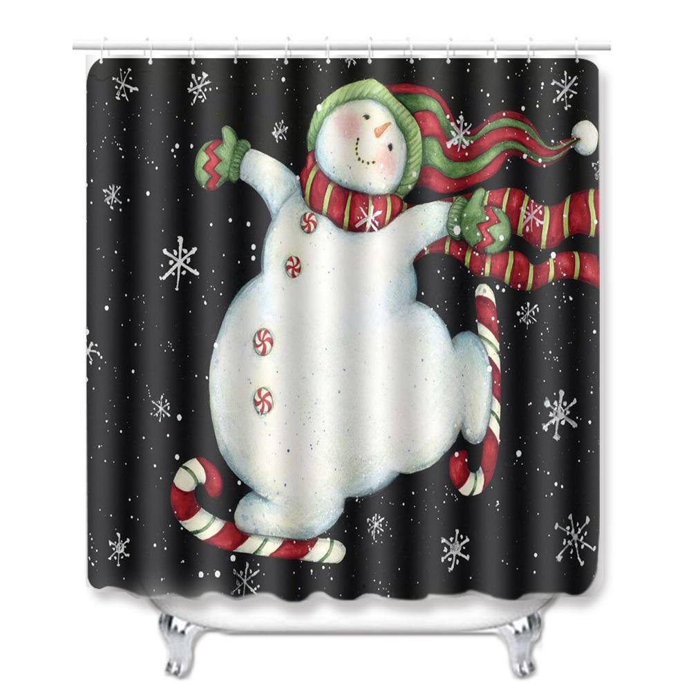 Christmas Shower Curtain Floor Mat Combination Four-Piece Set Bathroom Non-Slip Mat Toilet Absorbent Door Mat Carpet