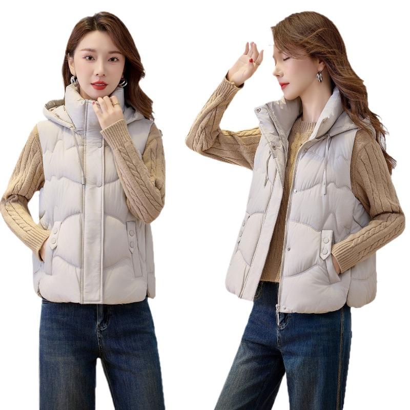 Cangzhou autumn and winter new hooded outer wear down cotton vest large size warm vest cotton vest thickened cotton vest women