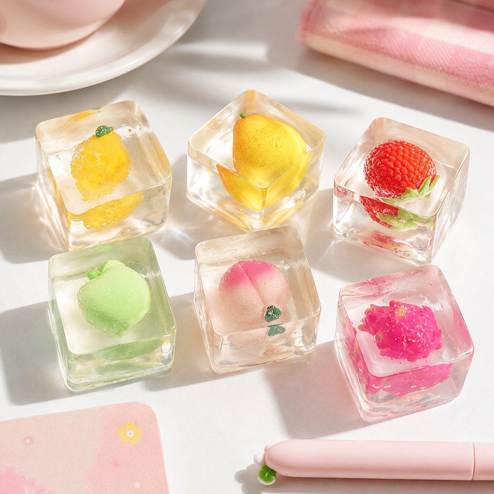 1pc Random Slow Rebound Ice Cube Squeeze Toy with Fruits Mochi Squish Foam Toy Student