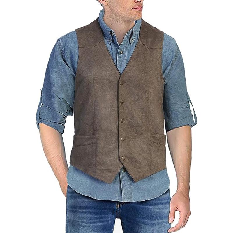 Cappotti da uomo senza maniche multicolore stile gilet con scollo a V aderenti casual in camoscio stile retrò abiti formali gilet da motociclista