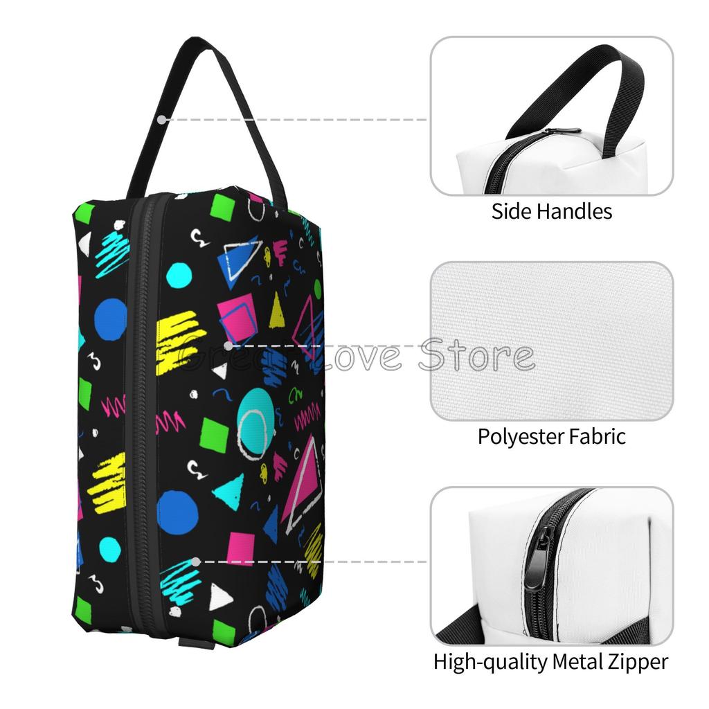 Retro 80er 90er Ikonen Geometrischer Druck Make-up Tasche Reise Kosmetiktasche Tragbare Kulturtasche Organizer Beutel mit Reißverschluss und Griff