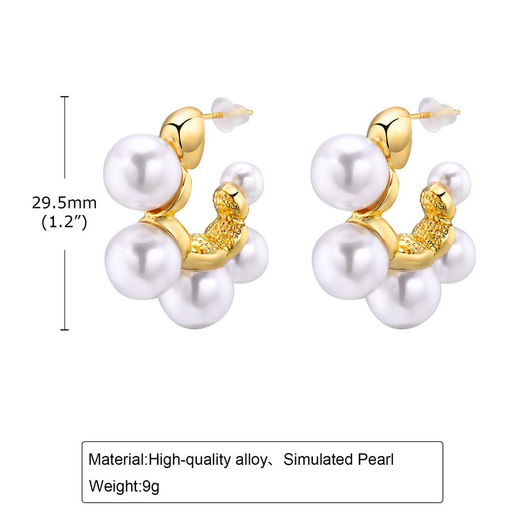 Vintage Pearl Hoop Earrings For Women, Waterproof Stainless Steel Fashion Hypoallergenic Girls Pearl Earrings