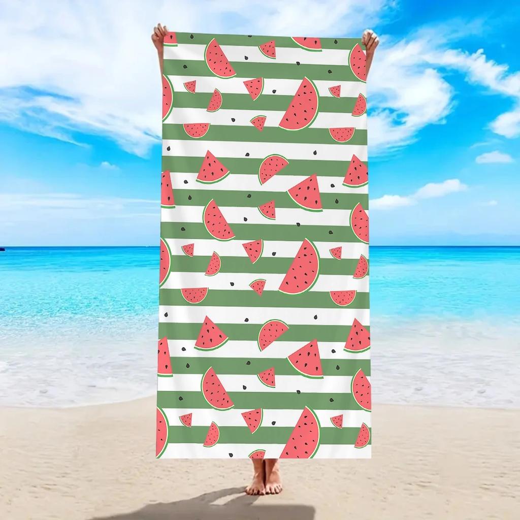 Fresh Watermelon Striped Beach Towel 2D Flat Printed Peach Skin Fabric Soft Bath Towel Summer Vacation Swimming Pool