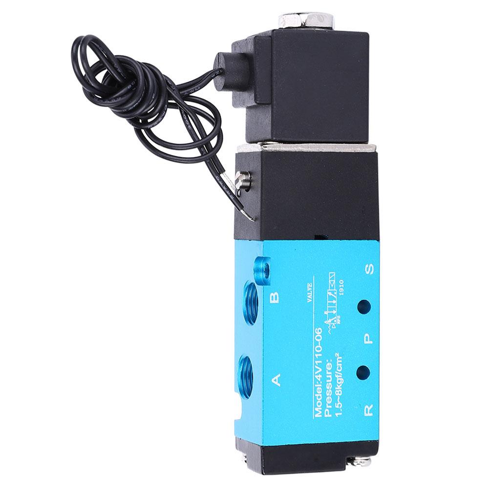 Solenoid Valve 2 Position 5 Way Aluminum Alloy High Sensitivity with Copper Coil 4V110 06 PT1 8 DC24V