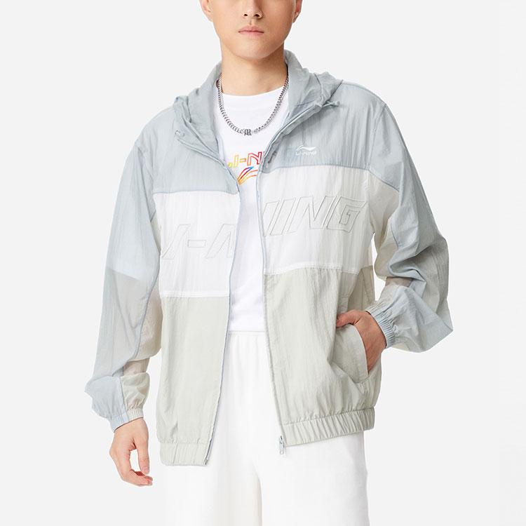Li-Ning Sport Fashion Series Lettered Hooded Long Sleeve Jacket Men jackets Misty-Blue AFDR189-1