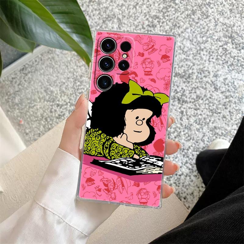 Mafalda Cartoon Girl Transparent Case For Samsung Galaxy S26 S25 Ultra S24 S22 S26 Plus S20 S23 S21 S25 FE 5G Clear Back Cover