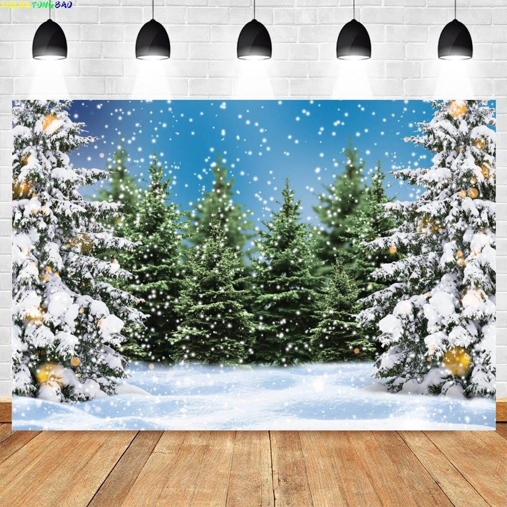 Christmas Backdrop for Photography Xmas Tree Winter Snow Forest Snowflake Natural Scene Baby Portrait Photo Background Studio