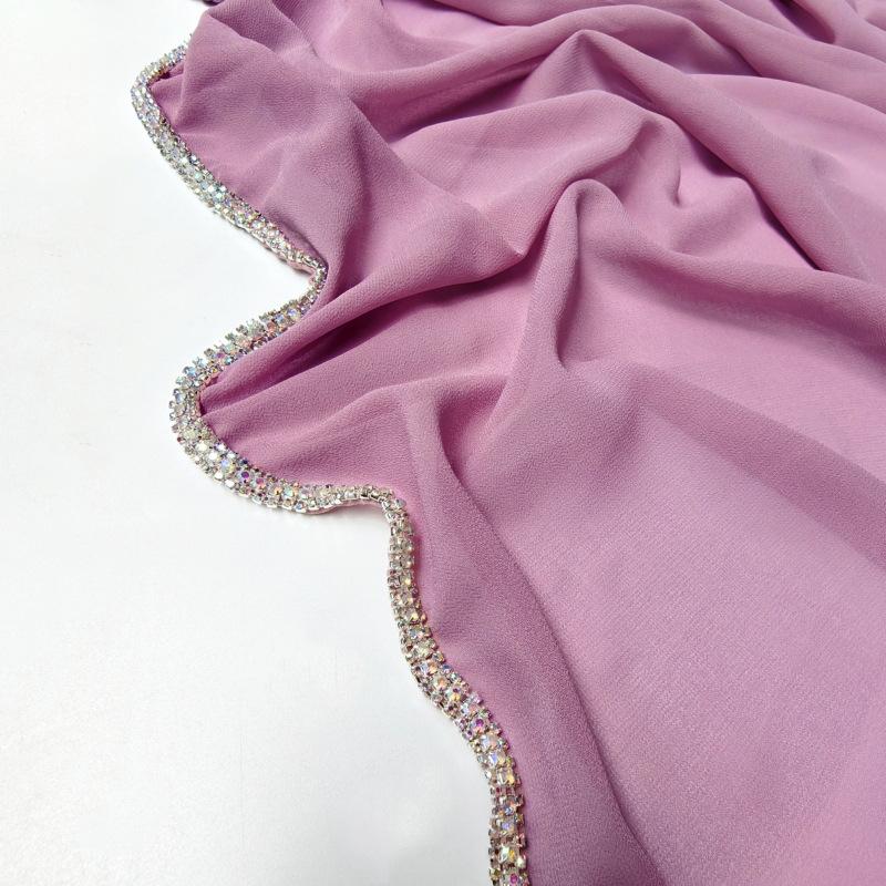 Luxury Sparkling Diamonds Long Side Scarf Women Muslim Long Scarves Light Weight Soft Turban Shawl Solid Scarves 70*180Cm