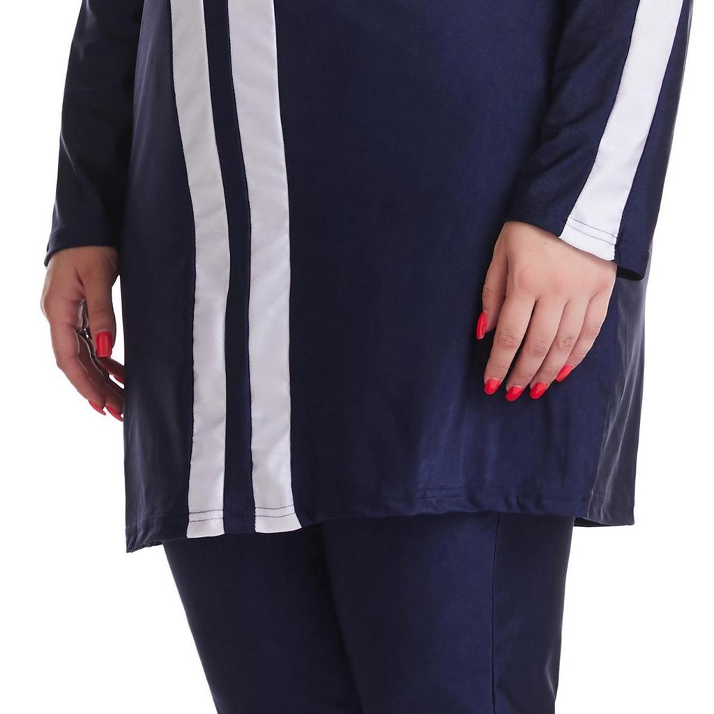 Plus Size Color Block Conservative Muslim Women’s Swimsuit with Sunscreen