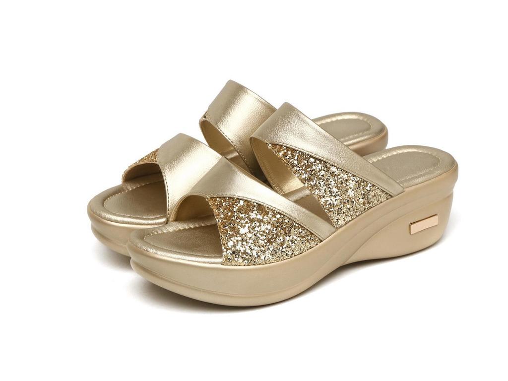 Women's Summer Sequin Platform Wedge Sandals - Thick-Sole, Easy-Match Fish-Mouth Design