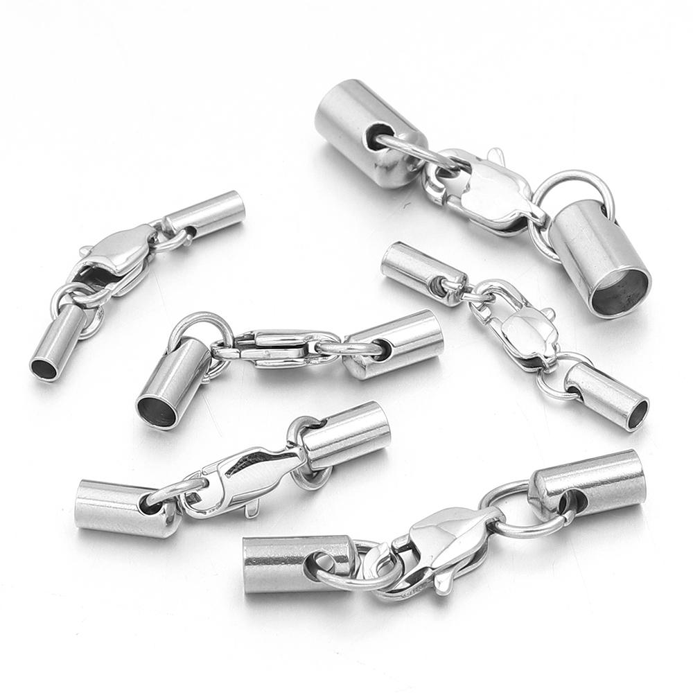 5Sets/Lot Stainless Steel Leather Cord End Caps With Lobster Clasp Connectors For Jewelry Making DIY Necklace Bracelet Connector