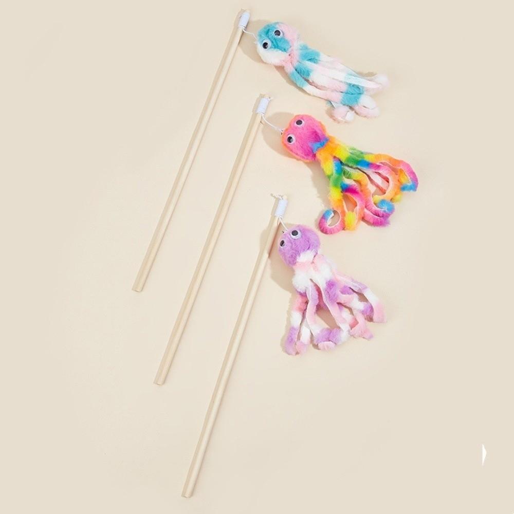 Funny Catcher Cat Teasing Wands Cute Octopus Teaser Stick Rod New Interactive Stick  Indoor Play B-Random Color