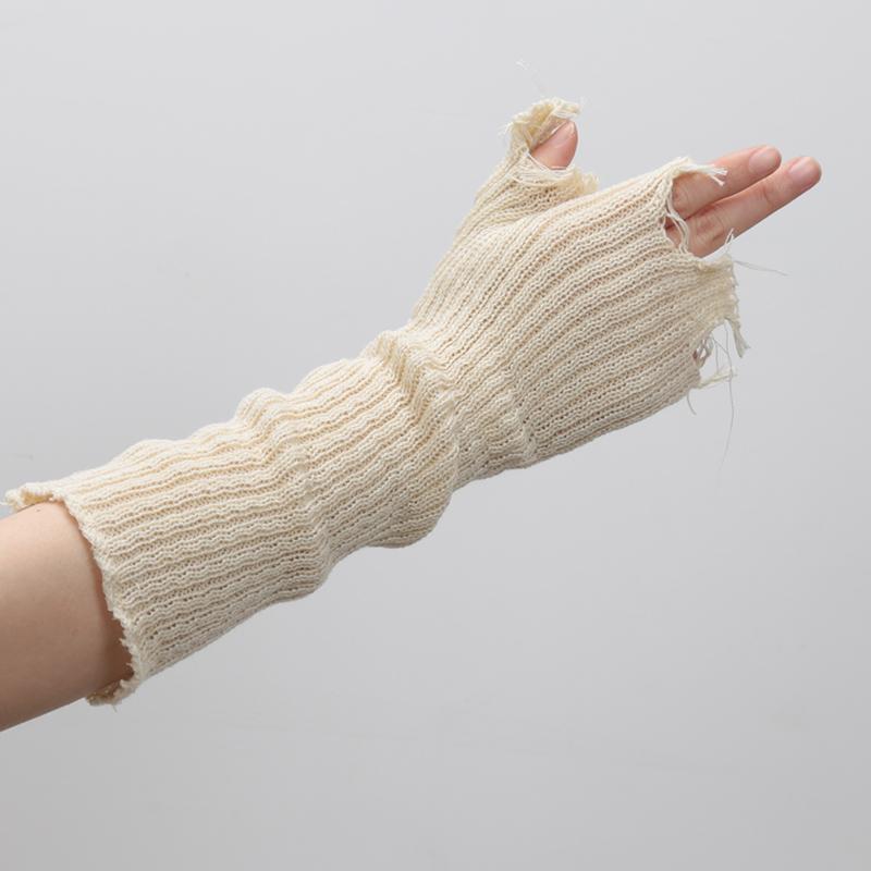 1pair Black Tattered Punk Unisex Fingerless Cuff Knit Gloves Women Men Elbow Length Mittens Broken Stretch Arm Warmer Gloves