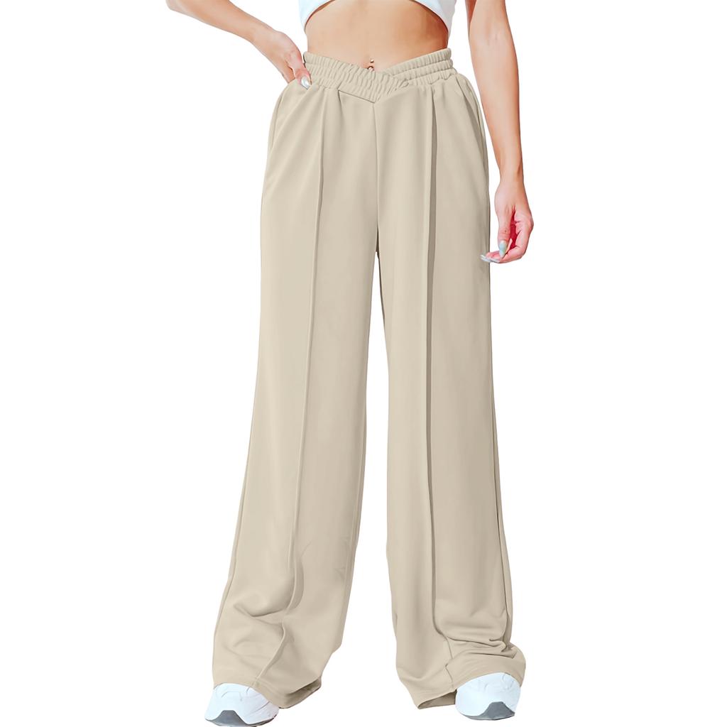 High Waist Wide Leg Trousers for Women Loose Fit Straight Leg Pants with Pleated Front and Elastic Waistband
