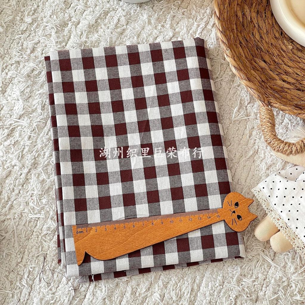 145x50cm Coffee Color Cotton Fabric Woven Check Cloth for Women Clothing Bags Hair Accessories Sewing Cloth
