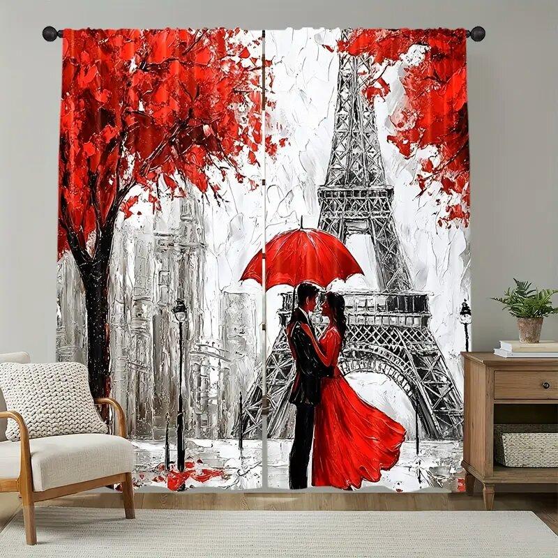 Tower European Urban Design Printed Curtains Bedroom Living Room Kitchen Decoration Home Window Curtain Polyester Ideal For Sitting