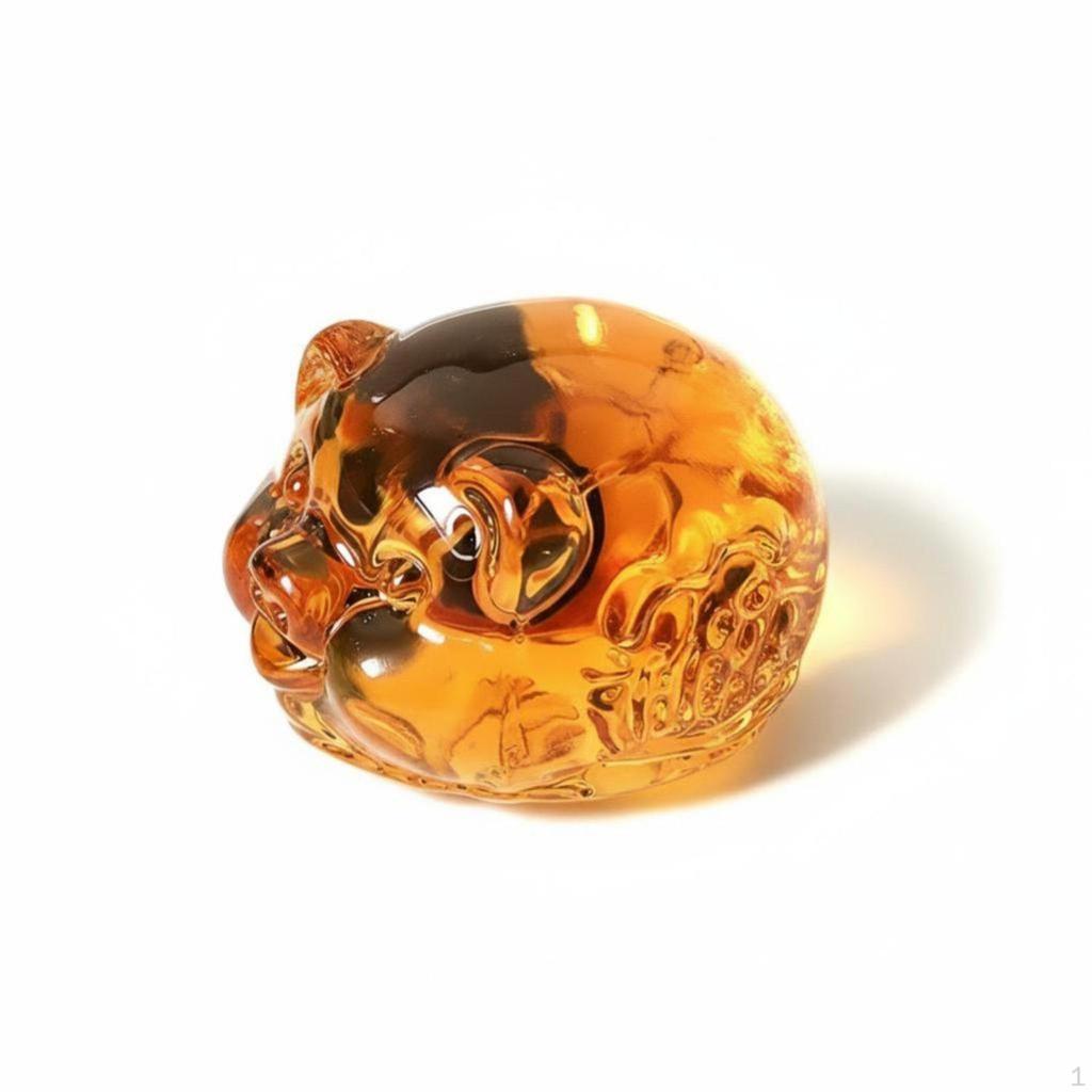 Crystal Pig Figurine, Golden Zodiac, Handmade Glass Decor, Business Gift