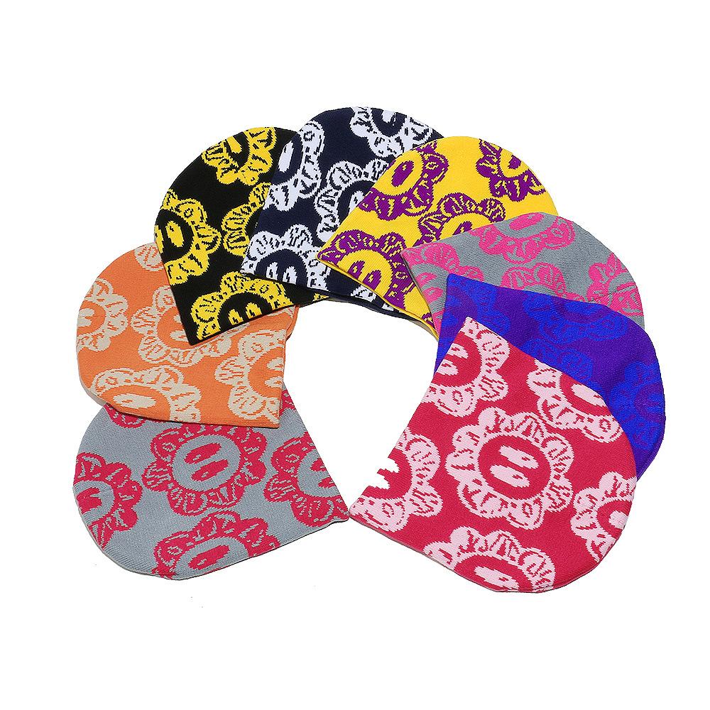 Cold Hat Internet Celebrity Jacquard Sun Flower Knitted Wool Hat Warm Pullover Hat Wholesale