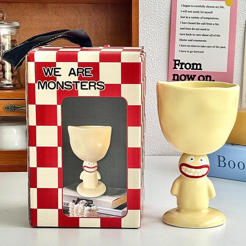 High-value cute big-mouthed mud monster goblet bizarre ceramic mug gift box birthday gift for boys and girls 401-500ml