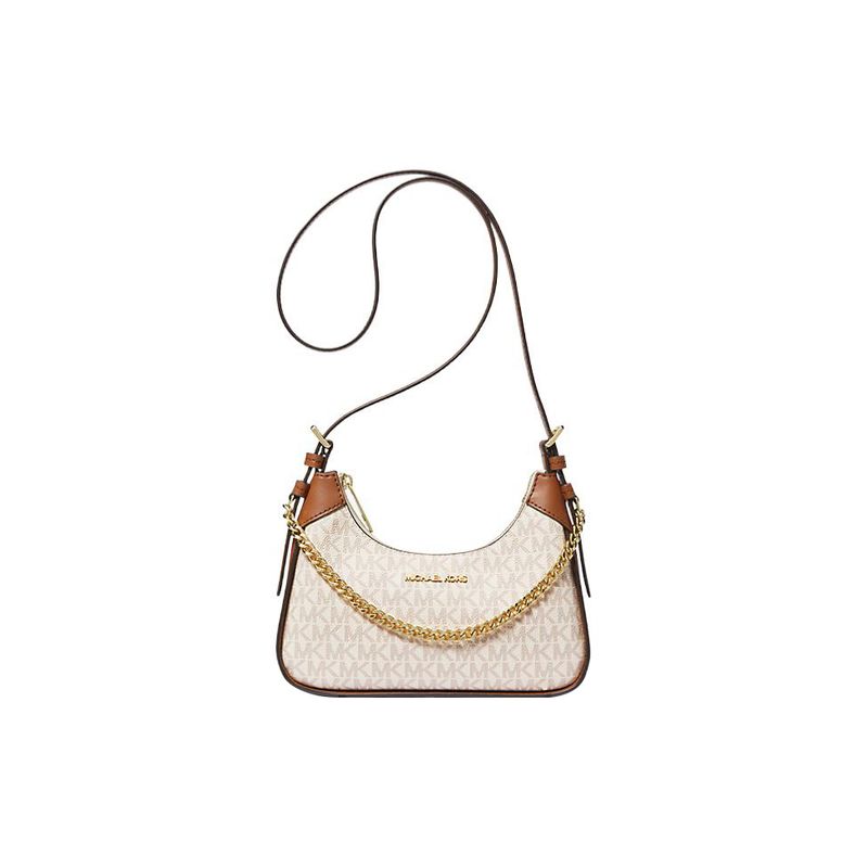 Michael Kors Borsa a tracolla Mk Wilma Classic con logo monogramma, chiusura a zip con catena, tela rivestita, piccola, da donna, colore Vanilla Brown 35H3G3WC5B-VANILLA
