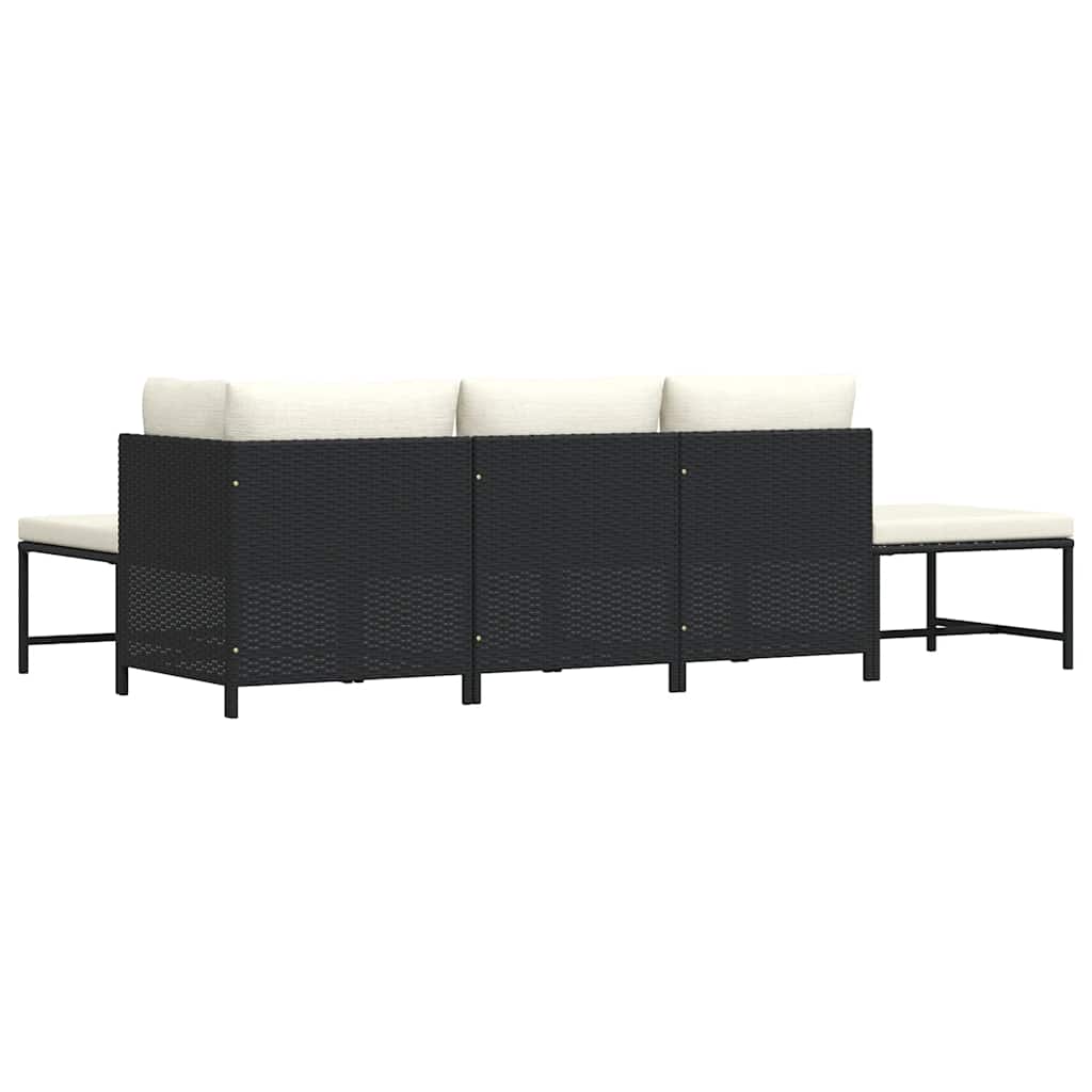 5 Piece Garden Sofa Set with Cushions Black Poly Rattan
